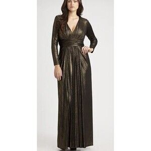 David Meister Long Sleeve Metallic Formal Mother Of The Bride Gown Size 14